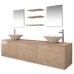 Conjunto de muebles de baño con lavabo y grifo 11 piezas beige