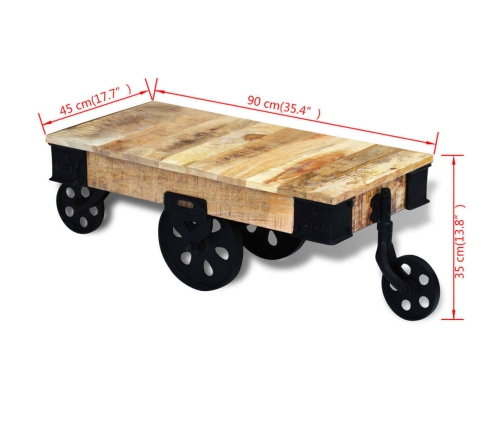 Mesa de centro con ruedas madera de mango rugosa