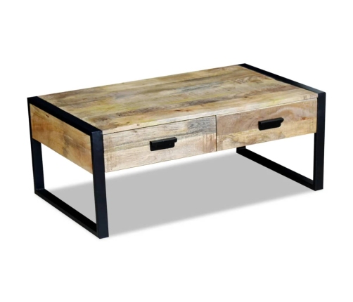 Mesa de centro con 2 cajones madera maciza mango 100x60x40 cm