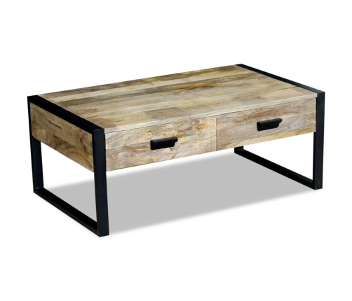 Mesa de centro con 2 cajones madera maciza mango 100x60x40 cm