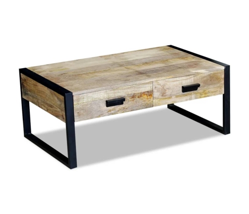 Mesa de centro con 2 cajones madera maciza mango 100x60x40 cm