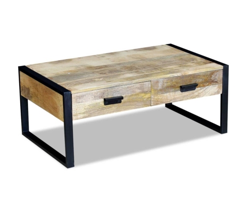 Mesa de centro con 2 cajones madera maciza mango 100x60x40 cm