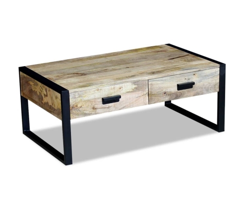 Mesa de centro con 2 cajones madera maciza mango 100x60x40 cm