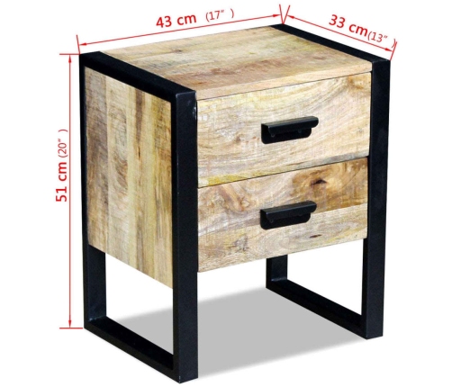 vidaXL Mesa auxiliar con 2 cajones madera maciza de mango 43x33x51 cm