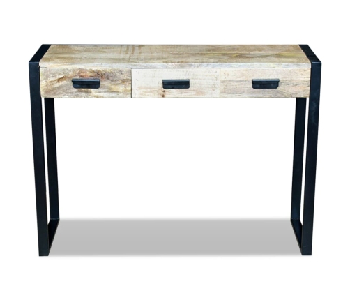 vidaXL Mesa consola con 3 cajones madera maciza de mango 110x35x78 cm