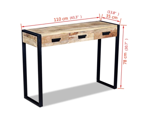 vidaXL Mesa consola con 3 cajones madera maciza de mango 110x35x78 cm