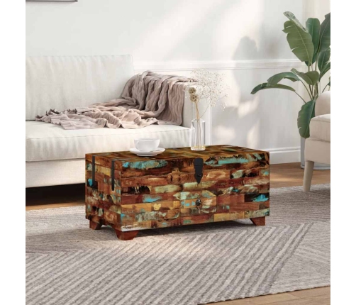 Mesa de centro baúl de madera maciza reciclada 80x40x35 cm