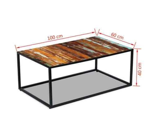 Mesa de centro madera maciza reciclada 100x60x40 cm