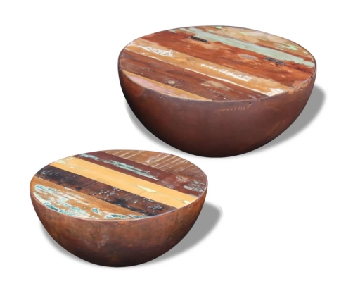 Set mesa de centro forma cuenco 2 uds madera maciza reciclada