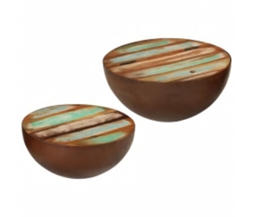 Set mesa de centro forma cuenco 2 uds madera maciza reciclada