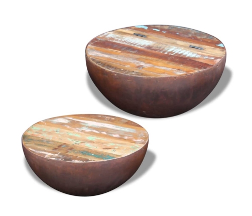 Set mesa de centro forma cuenco 2 uds madera maciza reciclada
