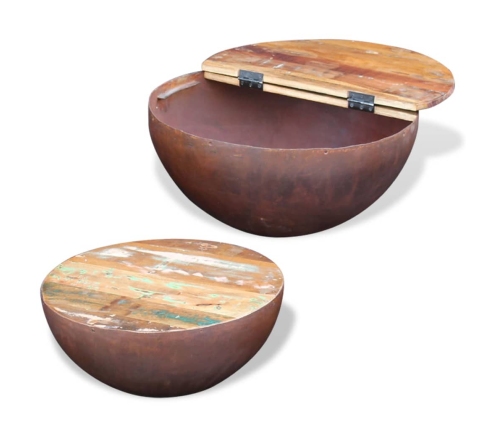 Set mesa de centro forma cuenco 2 uds madera maciza reciclada