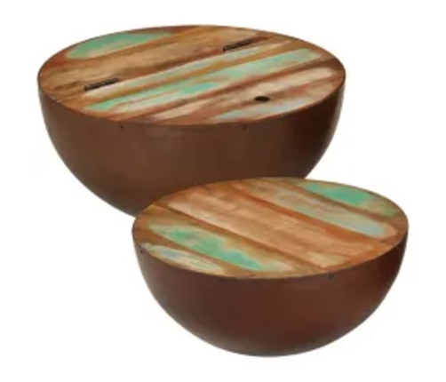 Set mesa de centro forma cuenco 2 uds madera maciza reciclada