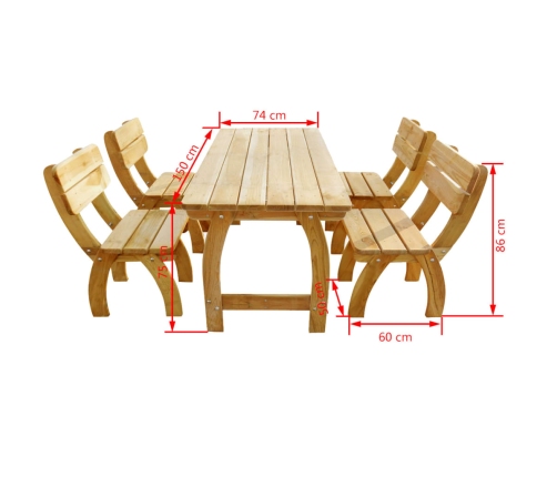 Juego de comedor de jardín 5 piezas madera de pino impregnada