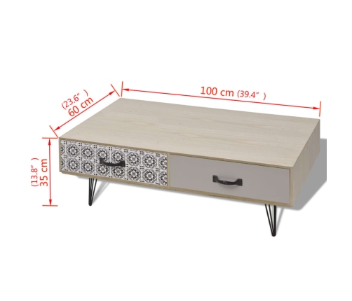 Mesa de centro beige 100x60x35 cm