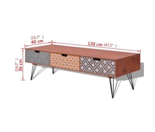 Mueble para TV con 3 cajones marrón 120x40x36 cm