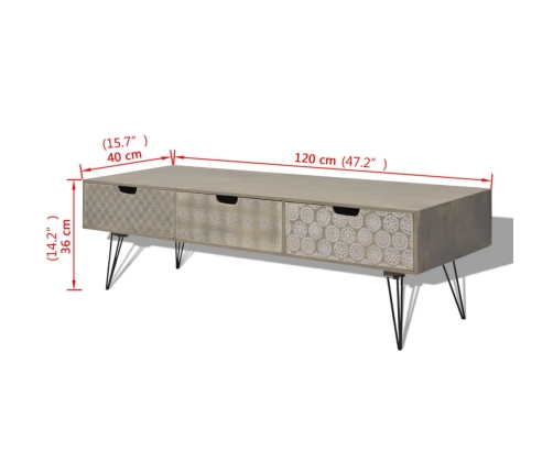 Mueble para TV con 3 cajones gris 120x40x36 cm