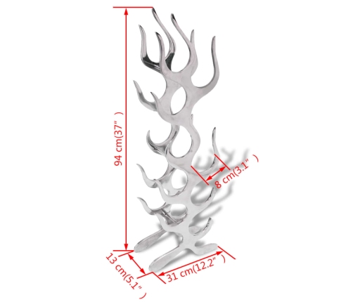 Botellero con forma de llama de aluminio plateado 9 botellas