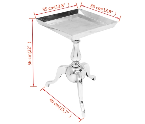 Mesita auxiliar cuadrada aluminio plateada