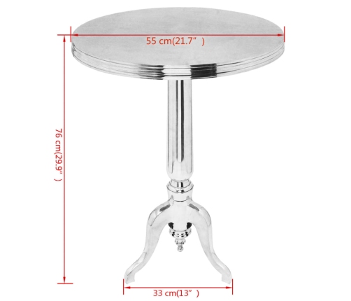 Mesa auxiliar redonda de aluminio plateada