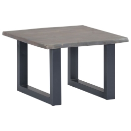 Mesa de centro con borde natural acacia maciza gris 60x60x40 cm