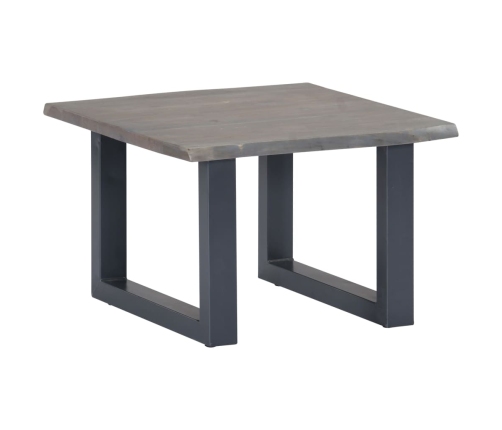 Mesa de centro con borde natural acacia maciza gris 60x60x40 cm