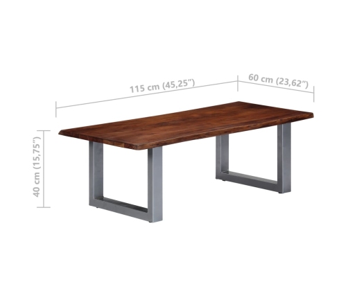 Mesa de centro borde natural madera maciza acacia 115x60x40 cm