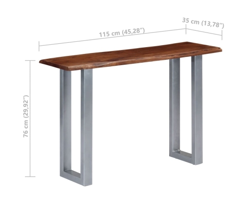 Mesa consola madera maciza de acacia y hierro 115x35x76 cm