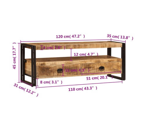 vidaXL Mueble para TV madera maciza de mango 120x35x45 cm