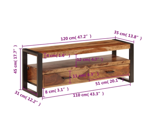 Mueble para TV madera maciza de sheesham 120x35x45 cm