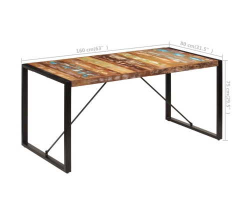 Mesa de comedor de madera maciza reciclada 160x80x75 cm