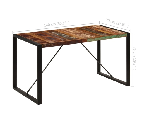 vidaXL Mesa de comedor de madera maciza reciclada 140x70x75 cm