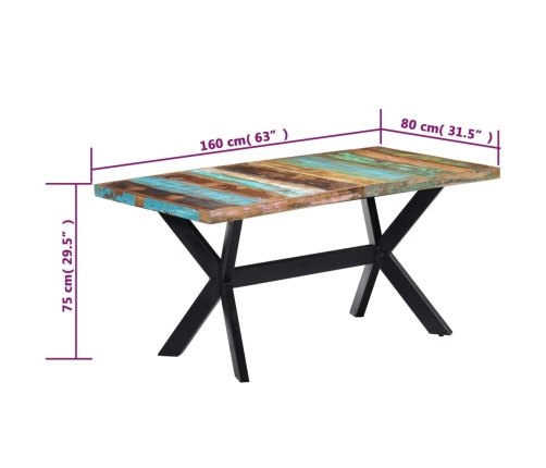 Mesa de comedor de madera maciza reciclada 160x80x75 cm