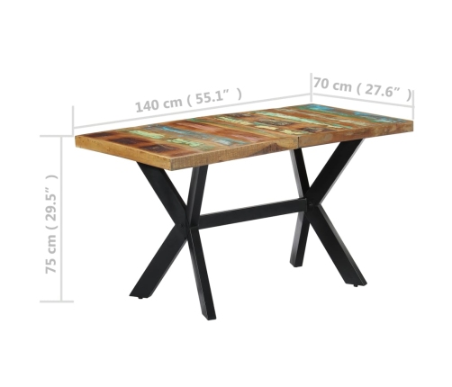 Mesa de comedor de madera maciza reciclada 140x70x75 cm