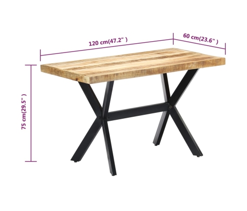 Mesa de comedor madera maciza de mango rugosa 120x60x75 cm