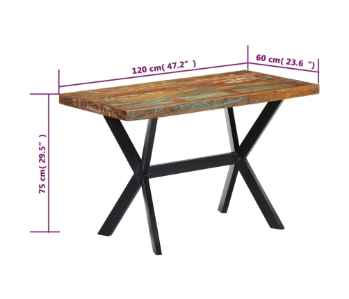 Mesa de comedor de madera maciza reciclada 120x60x75 cm