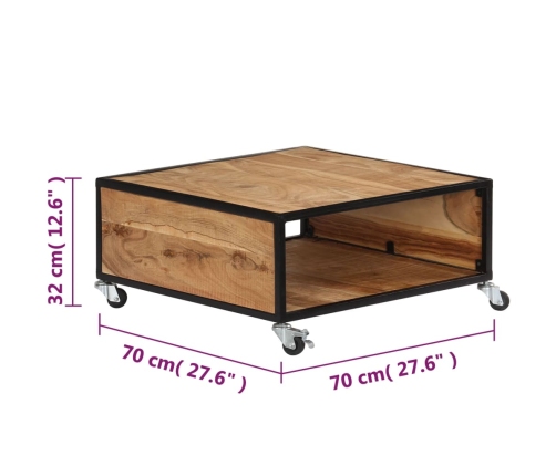 Mesa de centro de madera maciza de acacia 70x70x32 cm