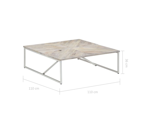 Mesa de centro de madera maciza de mango 110x110x36 cm