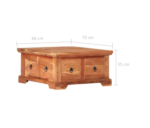 Mesa de centro de madera maciza de acacia 66x70x35 cm