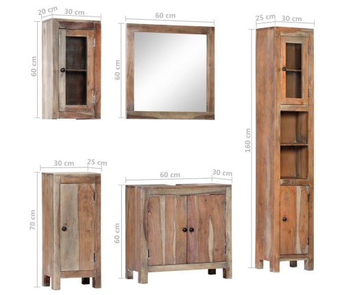 Juego de muebles de baño 5 piezas madera maciza de acacia