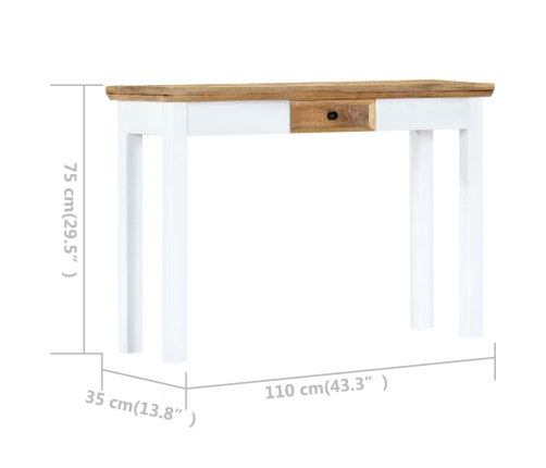 Mesa consola de madera maciza mango blanca marrón 110x35x75 cm