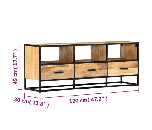 Mueble de TV de madera maciza de mango 120x30x45 cm