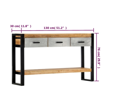 Mesa consola de madera maciza de mango 130x30x76 cm