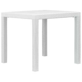 Mesa de jardín de plástico aspecto ratán blanco 79x79x72 cm