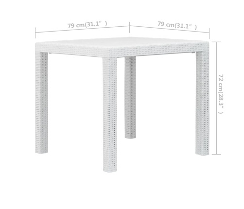 Mesa de jardín de plástico aspecto ratán blanco 79x79x72 cm