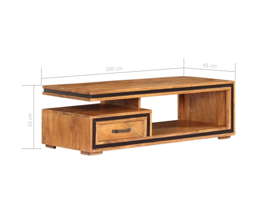 Mesa de centro de madera maciza de acacia 100x45x33 cm