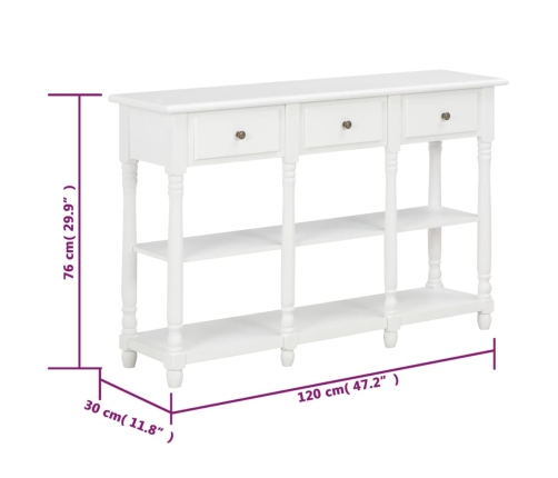 Mesa consola de MDF blanca 120x30x76 cm