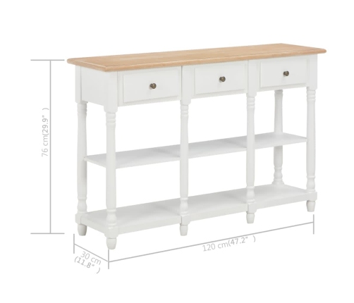 Mesa consola de MDF blanca 120x30x76 cm