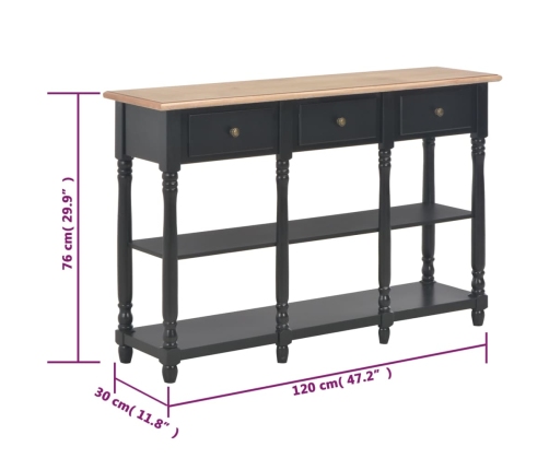 Mesa consola de MDF negra 120x30x76 cm