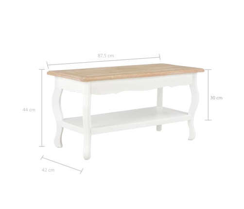 Mesa de centro madera maciza pino blanco marrón 87,5x42x44 cm